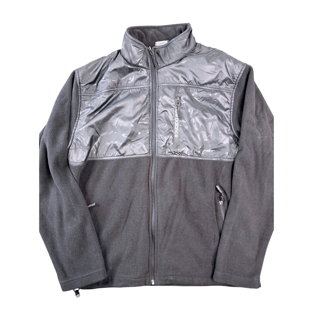 New Balance Mens Large Fleece Hybrid Jacket Black Camo Full Zip Mock Neck